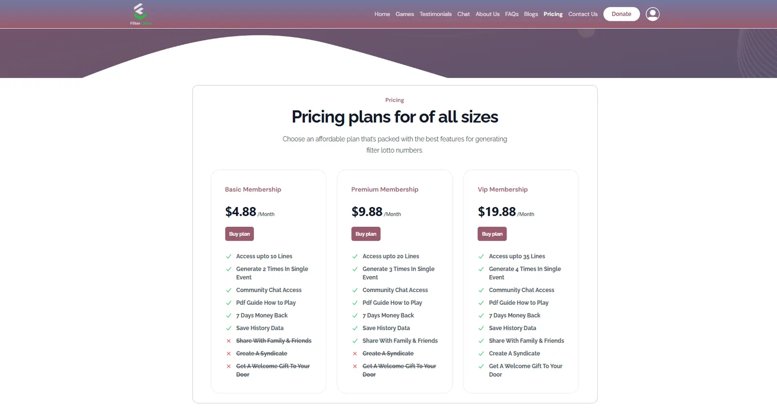 FilterLotto product screenshot